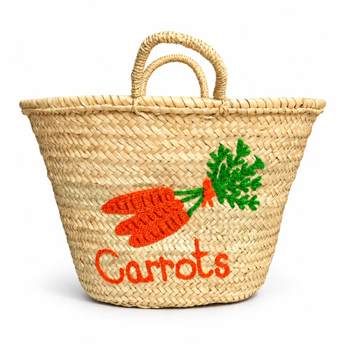 Carrot Market Basket, Moroccan Straw Tote, Handwoven Palm Leaf Bag, Grocery Basket, Farmhouse Market Bag