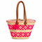 Moroccan Straw Basket Bag, Handwoven Palm Leaf Tote, Leather Handle Beach Bag, Market Basket