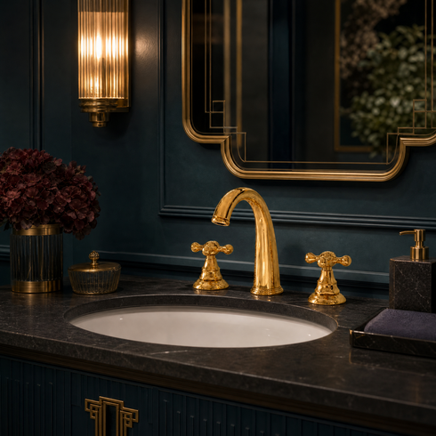 Indiana Widespread Bathroom Faucet with Cross Handles – Unlacquered Brass