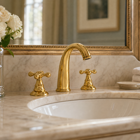 Indiana Widespread Bathroom Faucet with Cross Handles – Unlacquered Brass