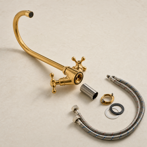 Single-Hole Bathroom Faucet with Cross Handles – Unlacquered Brass