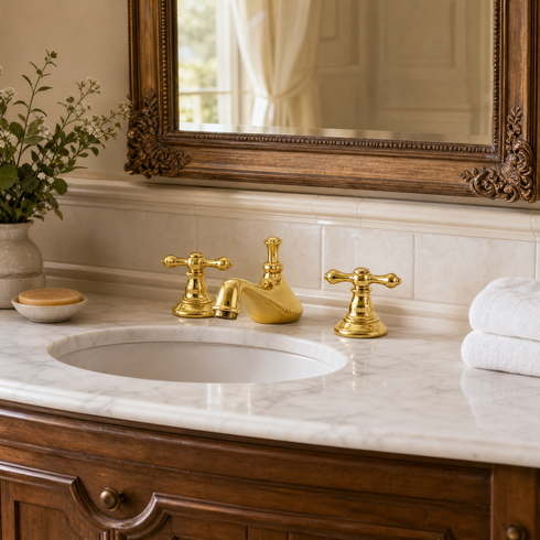 Charleston 3-Hole Widespread Bathroom Faucet – Unlacquered Brass