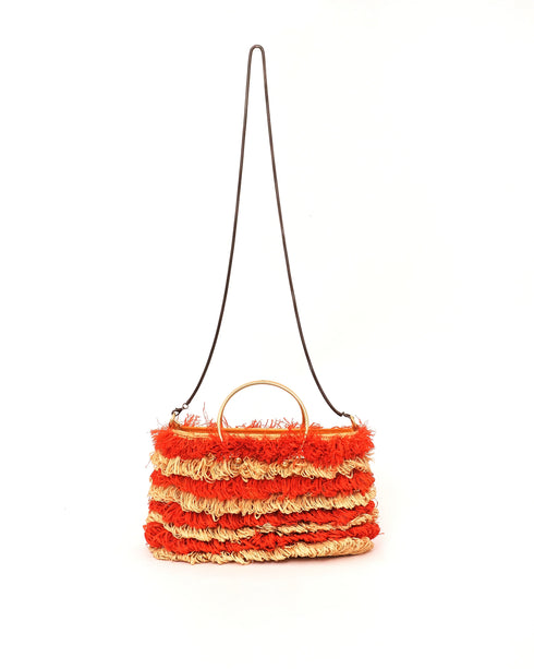 Handmade Moroccan Raffia Fringe Tote Bag with Gold Ring Handles