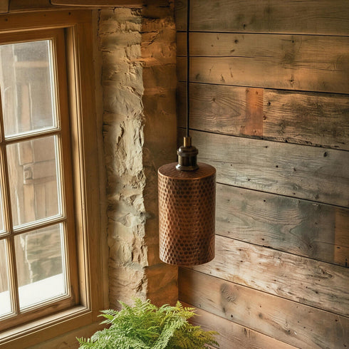 Add rustic farmhouse charm with this stunning Art of handmade hammered copper pendant.