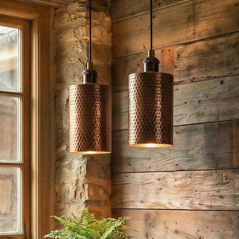 Add rustic farmhouse charm with this stunning Art of handmade hammered copper pendant.