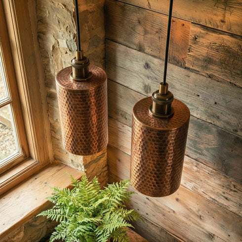 Add rustic farmhouse charm with this stunning Art of handmade hammered copper pendant.