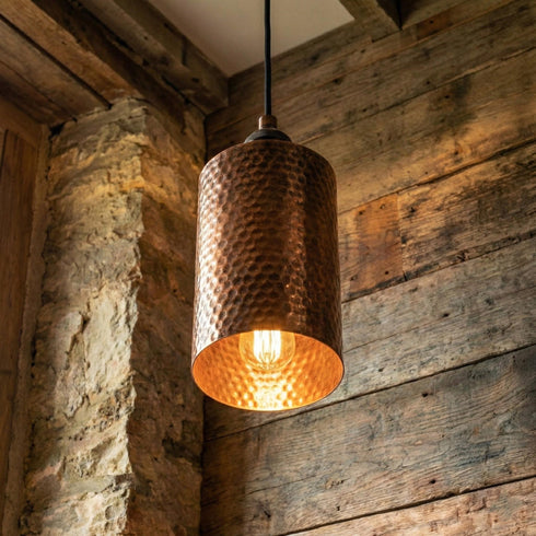 Add rustic farmhouse charm with this stunning Art of handmade hammered copper pendant.