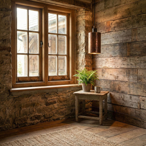 Add rustic farmhouse charm with this stunning Art of handmade hammered copper pendant.
