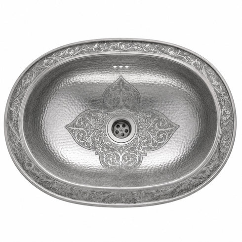 Elevate your bathroom countertop with an Art of handmade brass oval engraved sink.