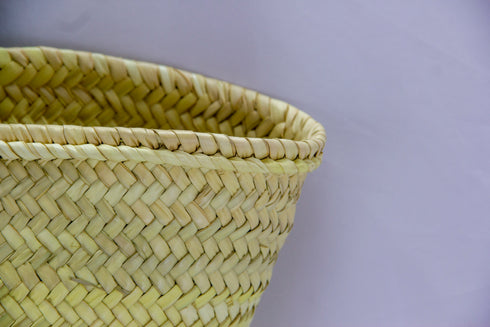 Handwoven large Moroccan straw basket with leather handles