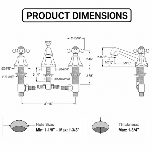 Charleston 3-Hole Widespread Bathroom Faucet – Unlacquered Brass