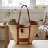Handmade Moroccan Palm Straw Tote Bag with Genuine Brown Leather Straps
