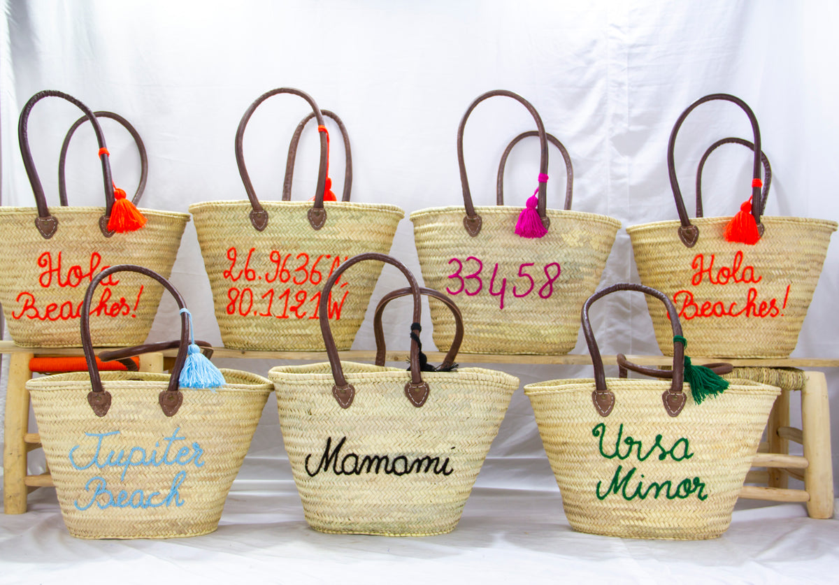 Custom embroidered straw discount bag