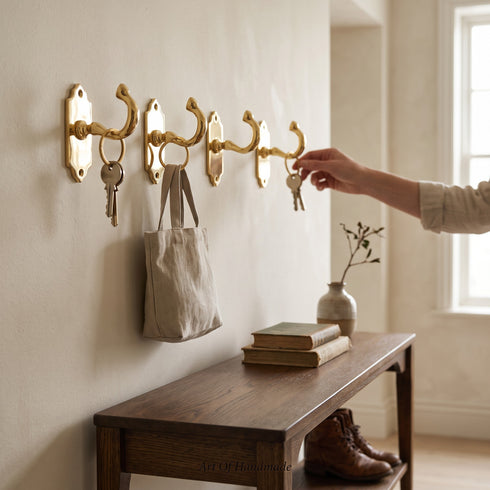 Handmade decorative brass double wall hook for home decor