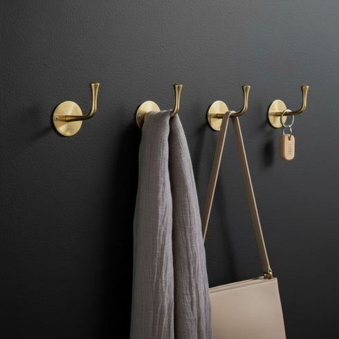 Handmade solid brass wall hook for bathroom and home decor