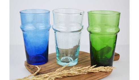 Lot of 3 puffed Beldi transparent glasses, tea glasses, coffee or water. Marrakech glasses, Moroccan glasses, decoration, table art