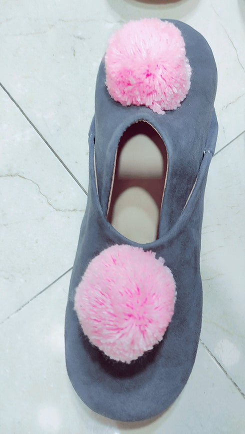 Womens Moroccan Suede Babouche Slippers, Handmade Slippers, Womens Suede Slippers, Babouche, Moroccan craft poms