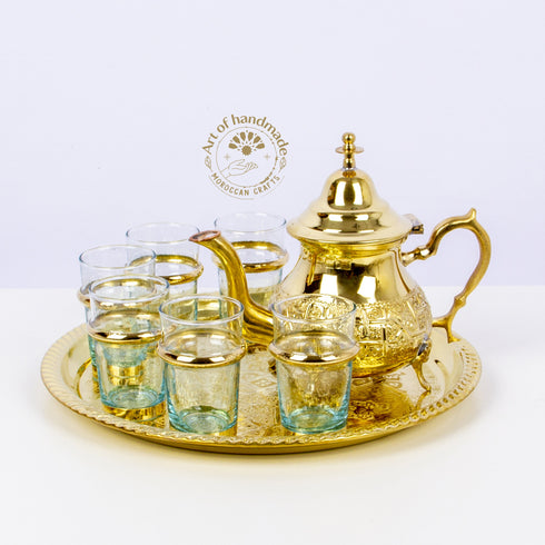 Set of 6 vintage Moroccan Tea Glasses, Authentic Teapot & Tray, handcrafted style cups, Sugar Holder , Vintage Set of copper