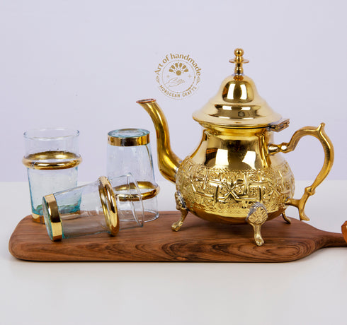 6 vintage Moroccan Tea Glasses, Authentic Teapot , Tray, handcrafted style cups, Sugar Holder , Vintage Tea Glasses