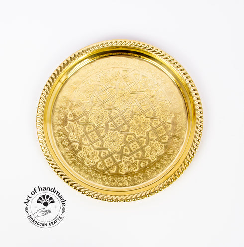 Moroccan Tea Tray Serving Cocktail Silver Handmade Fez Small Or Large Round, Authentic Moroccan Elegant handcrafted Silver Serving