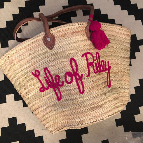 Custom monogrammed bag leather handles , customize straw bag, personalized basket, personalized beach bag, personalized bag for bridesmaids