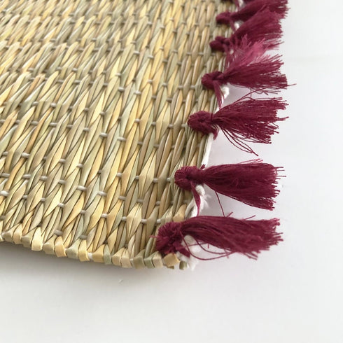 Tassel Placemat Set of 4, Handwoven Rattan Placemat, Natural Placemats, Boho Decor, Moroccan Decor, Vintage Tablemats, Rustic Placemats