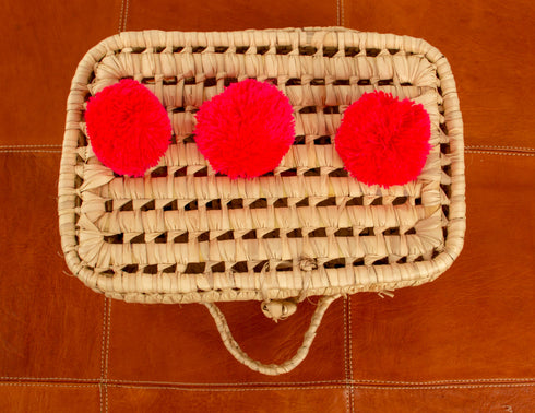 Box Pompom, Bridesmaid Personalized Party bridal handbag Box Lunch School Handmade Straw Bread Box, Baby Gift