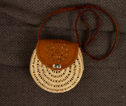 Ladies Colorful Handbag/Round Straw Bag with Leather Handles Straps/Palm Leaf Hand Painted Bag/Summer Sequins Bogg Weekend Wifey Bag