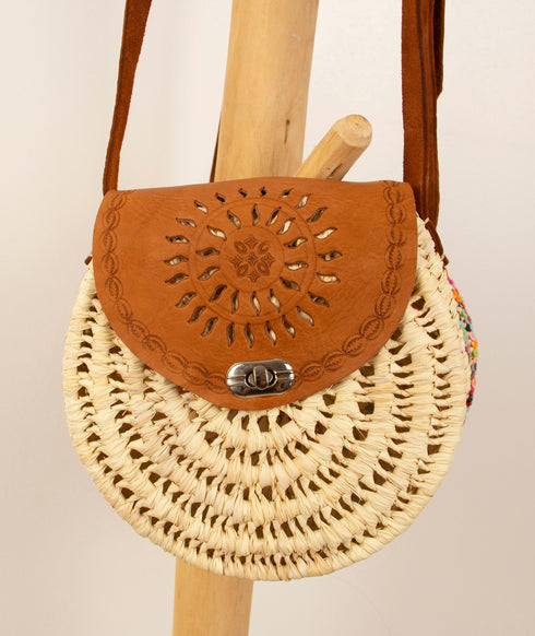 Ladies Colorful Handbag/Round Straw Bag with Leather Handles Straps/Palm Leaf Hand Painted Bag/Summer Sequins Bogg Weekend Wifey Bag