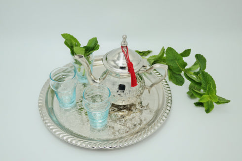 Moroccan Tea Tray Serving Cocktail Silver Handmade Fez Small Or Large Round, Authentic Moroccan Elegant handcrafted Silver Serving