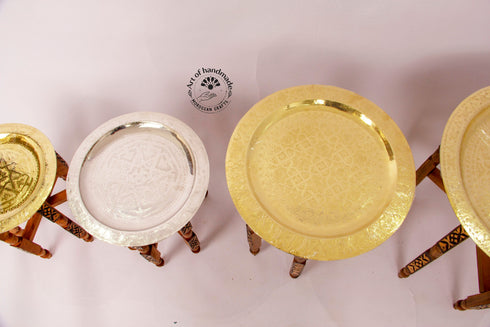 Handcrafted Moroccan 11" OR 13" Round Brass Tray Table with folding Wood Stand Brass Coffee Tea Table Moroccan Home Decor Moroccan Furniture