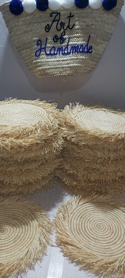 Set of 2 OR 4 OR 6 Natural Placemats, Boho Placemats, Fringe Handwoven Placemats, seagrass Straw Placemats, Wicker Pads, coaster raffia