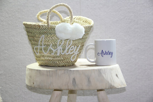 Personalized bridal handbag Gift Bag Bridesmaid Bag Gift Bag Beach Tote Custom Gift Bag, Customized Basket, Embroidery basket